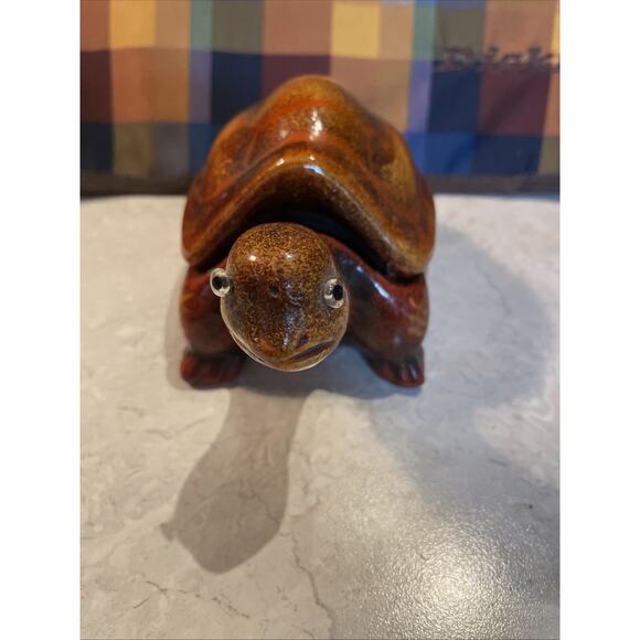 Brown /gold/orange Ceramic Turtle Trinket Box with Detachable Shell 6x3.5x2.75” - Picture 2 of 6